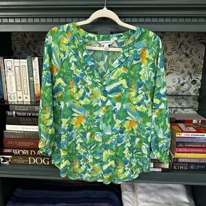 Counterparts Women's Abstract Print 3/4 Sleeves Blouse Green Blue Small